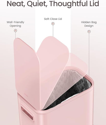 Cesun Small Bathroom Trash Can with Lid Soft Close, Step Pedal, 5 Liter / 1.3 Gallon Stainless Steel Garbage Can with Removable Inner Bucket, Waste Basket for Bathroom, Bedroom (Pink)