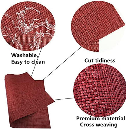 WAZAIGUR Placemats Crisscross Woven Vinyl Place Mats Set of 4 Red