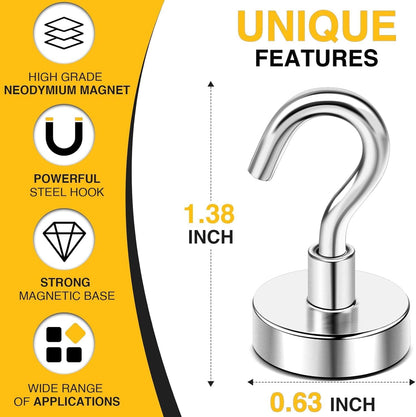 DIYMAG Magnetic Hooks, 30lbs+ Magnet Hook 2025 Cruise Cabin Ship Essentials Heavy Duty Strong Magnets Refrigerator Fridge Hanging for Classroom Beach Vacation Kitchen Grills Home 20 Pack (Silver)