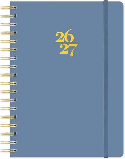 Orange Circle Studio 2027 Planner, Blue Gray Tri-Tab Weekly & Monthly Planner, 9.6" x 7", Spiral Bound Organizer with Note Pages, Pocket Dividers & Elastic Closure Design for Home Office Planning Uses