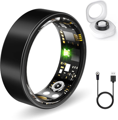 Smart Health Rings for Women Men, Fitness Tracker with Heart Rate, Blood Oxygen, HRV, Sleep Tracker, Step Tracker, No Subscription Fee, IP68 Waterproof Smart Ring for iphone & Android (Black 13#)