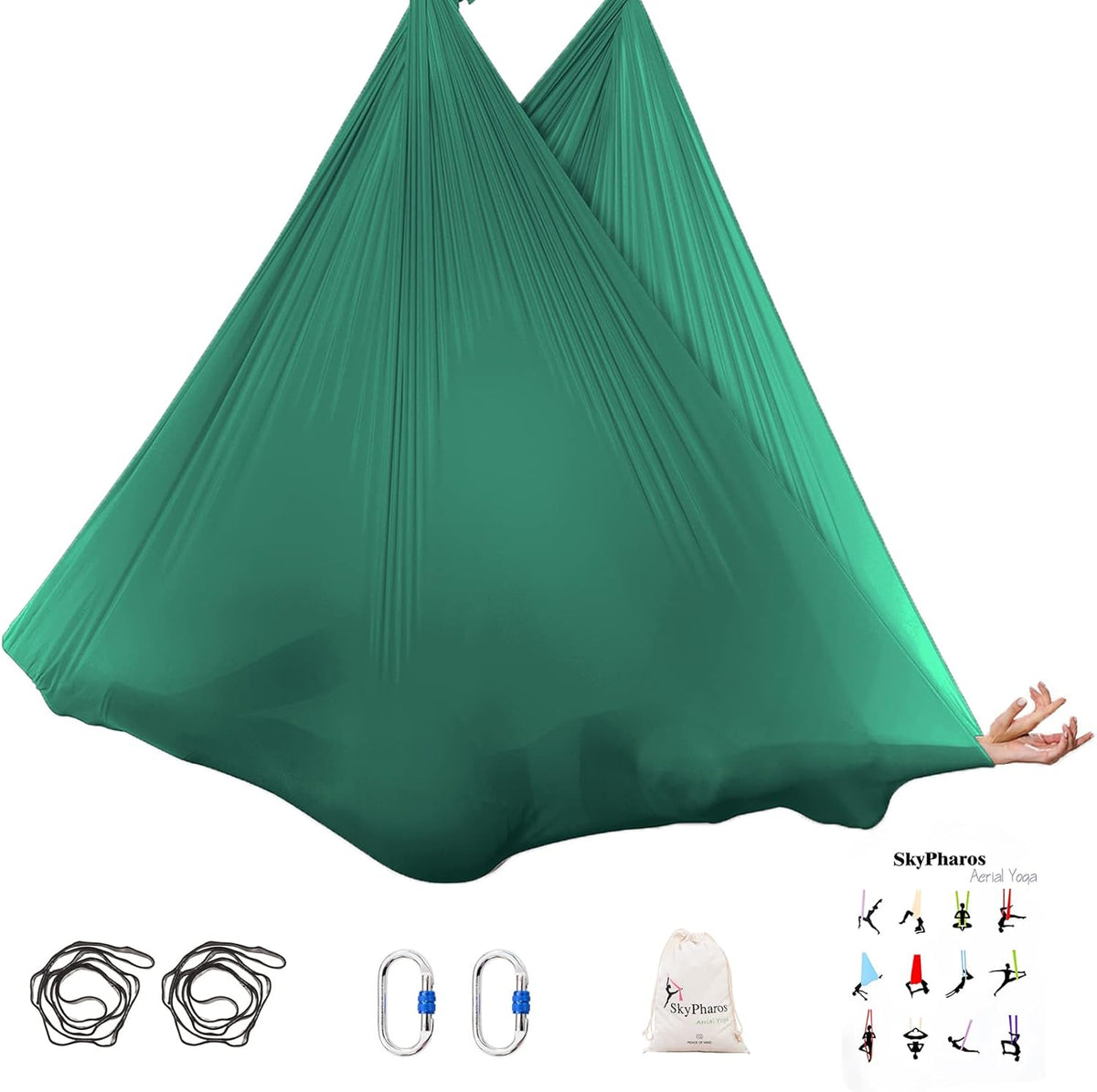5.5 Yards Aerial Silks Yoga Swing Set - Aerial Yoga Hammock Kit Anti-Gravity Flying for Fitness, Low/Non Stretch Nylon Tricot Fabric Hardware Included for Dance