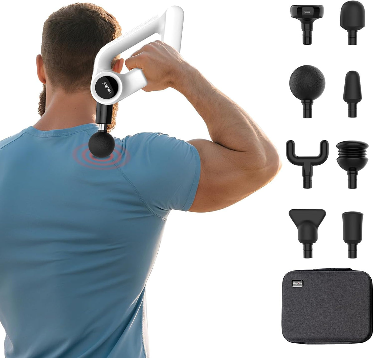 Deep Tissue Massage Gun with Heat, 12mm Amplitude Percussion Massager for Athletes & Muscle Relief, Professional Handheld Masssger Gun for Neck, Back, Shoulder, Leg, Gift for Men, White