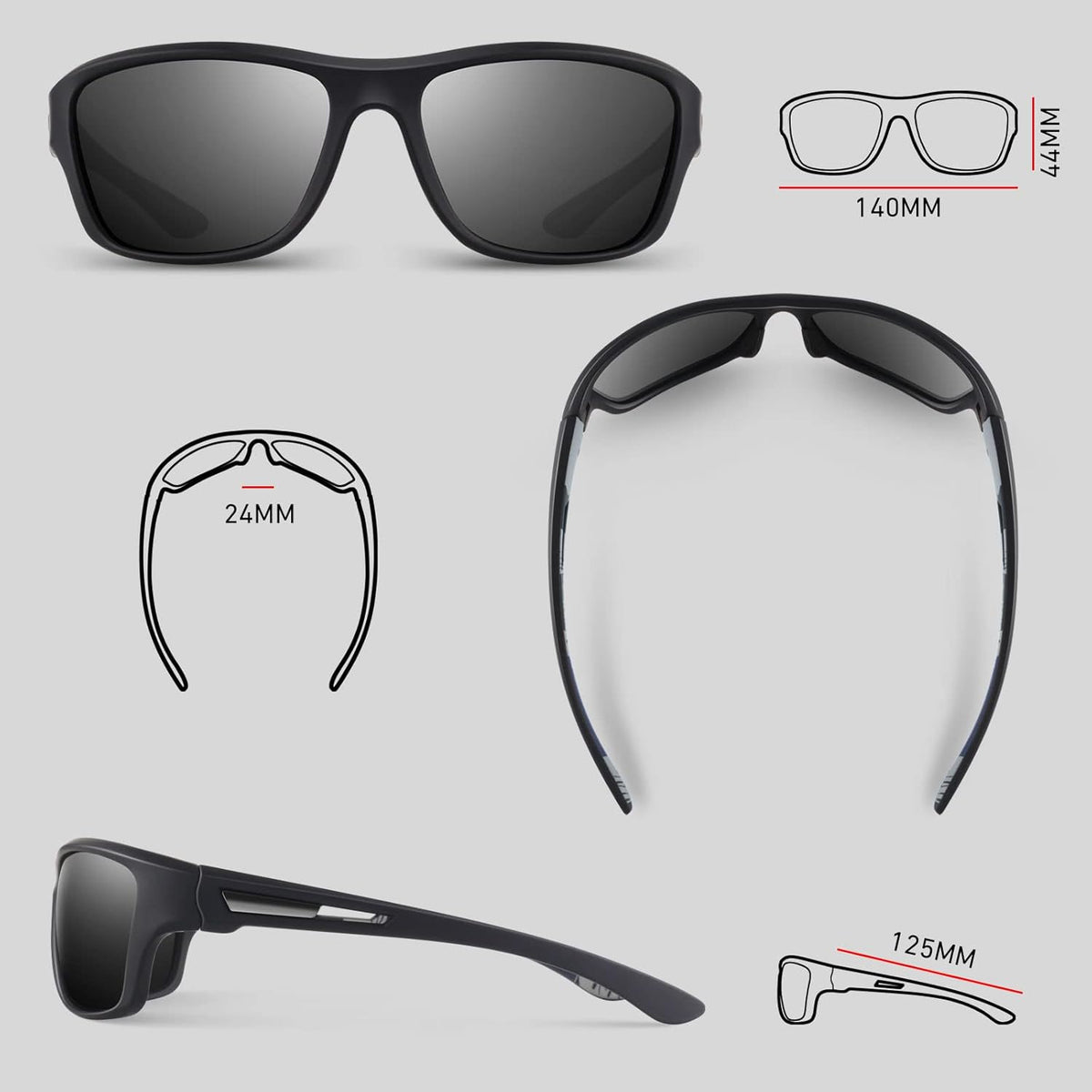 Polarized Sports Sunglasses for Men Women,Fishing Driving Rectangular Goggles UV400 Protection