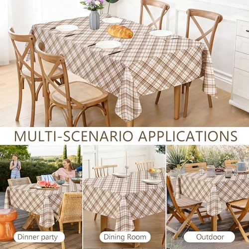 DWCN Checkered Tablecloth, 54 x 80 Inch, Rectangular, Brown and White
