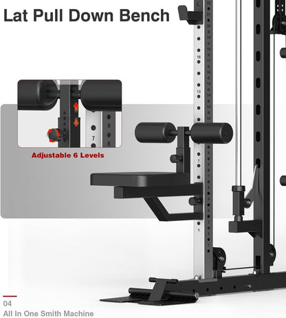 DONOW Smith Machine with Weight Stacks Power Cage Squat Rack Dual Cable Crossover Machine Home Gym Systems Station LAT Pull Down