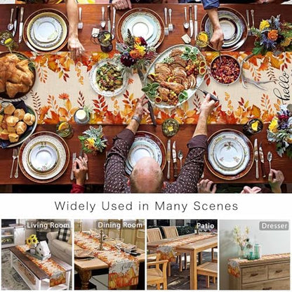 Fall Pumpkin Table Runner Dresser Scarf 13 x 72 Inch Harvest Orange Maple Leaves Table Runners Non-Slip Heat Resistant Kitchen Dining Table Decor for Autumn Thanksgiving Holidays Indoor Outdoor