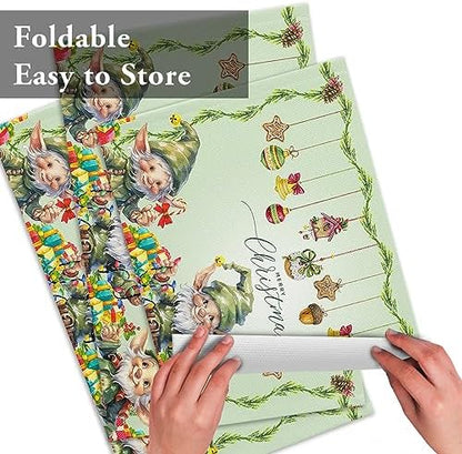 Merry Christmas Placemat 1PC, Green Christmas Gnome Elf Heat Resistant Washable Table Place Mats Xmas Balls Cotton Table Linens Party Holiday Decor for Kitchen Dining Outdoor Indoor