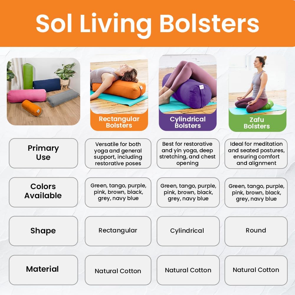 Sol Living Yoga Bolster Pillow Rectangular Meditation Cushion Cotton Meditation Accessories for Restorative Yoga Meditation Pillow Yoga Pillow Firm Body Pillow Bolster Pillow for Legs Removable Cover