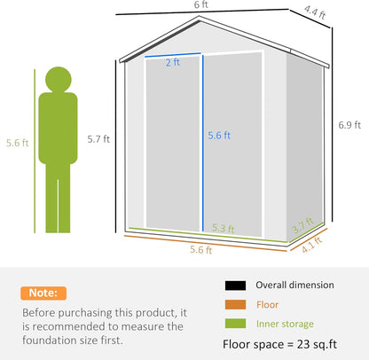 Outsunny 6' x 4.5' Outdoor Storage Shed, Plastic Shed with Vent, Window and Double Lockable Doors, Utility Resin Shed for Patio, Backyard, Lawn, Garage, Gray