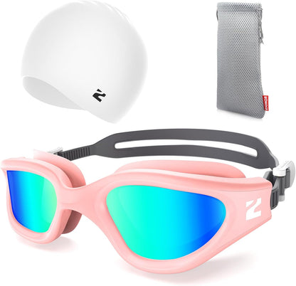 ZIONOR G1 Lite Swim Goggles with Swim Cap Comfortable Anti-fog Swimming Goggles Cap Set for Adult Men Women