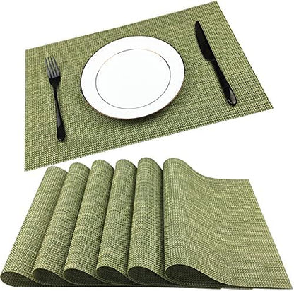 WAZAIGUR Placemats Crisscross Woven Vinyl Place Mats Set of 6 Green&Yellow