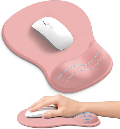 Ergonomic Mouse Pad with Wrist Rest, Gel Wrist Support, Pink | 10.2 x 7.6 in Mouse Pad with Smooth Fabric Surface and Non-Slip Rubber Base for Office, Home, Study, and Gaming