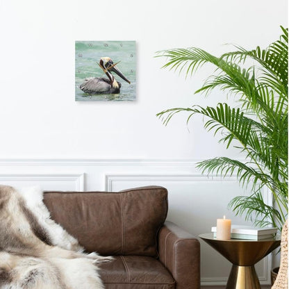 3dRose Wall Clock Silent - 13 inch - Belize, Ambergris Caye. Adult Brown Pelican Floats on Caribbean Sea. - Animals