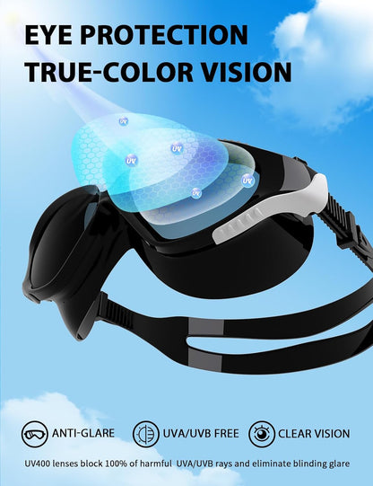 180°Panoramic Swim Goggles Adult, Ultra-Comfort Liquid Silicone Anti-Fog/UV Pool & Outdoor Women Men Youth