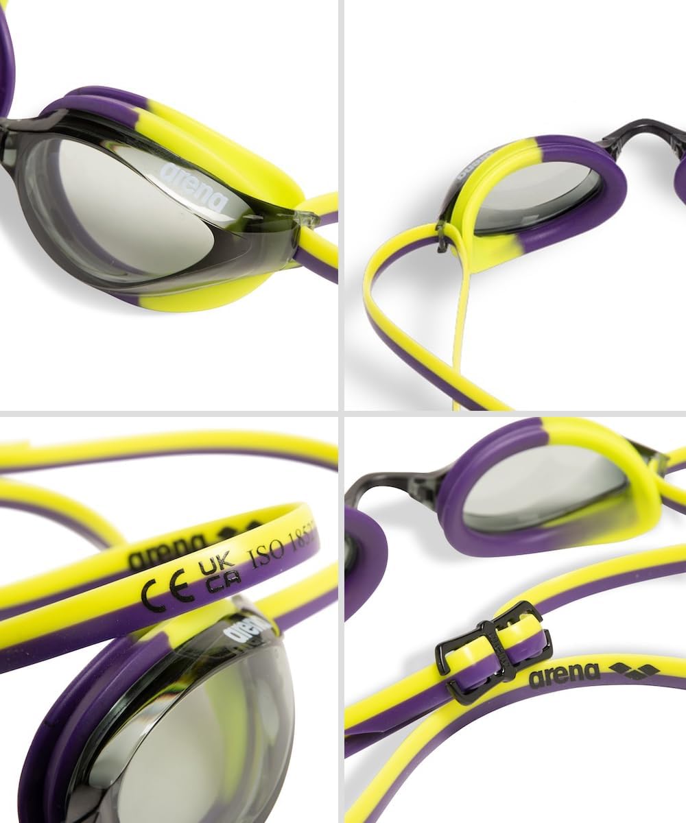 ARENA Unisex Python Racing Swim Goggles for Men and Women Anti-Fog No Leak Max Comfort Dual Strap, Mirror/Non-Mirror Lens