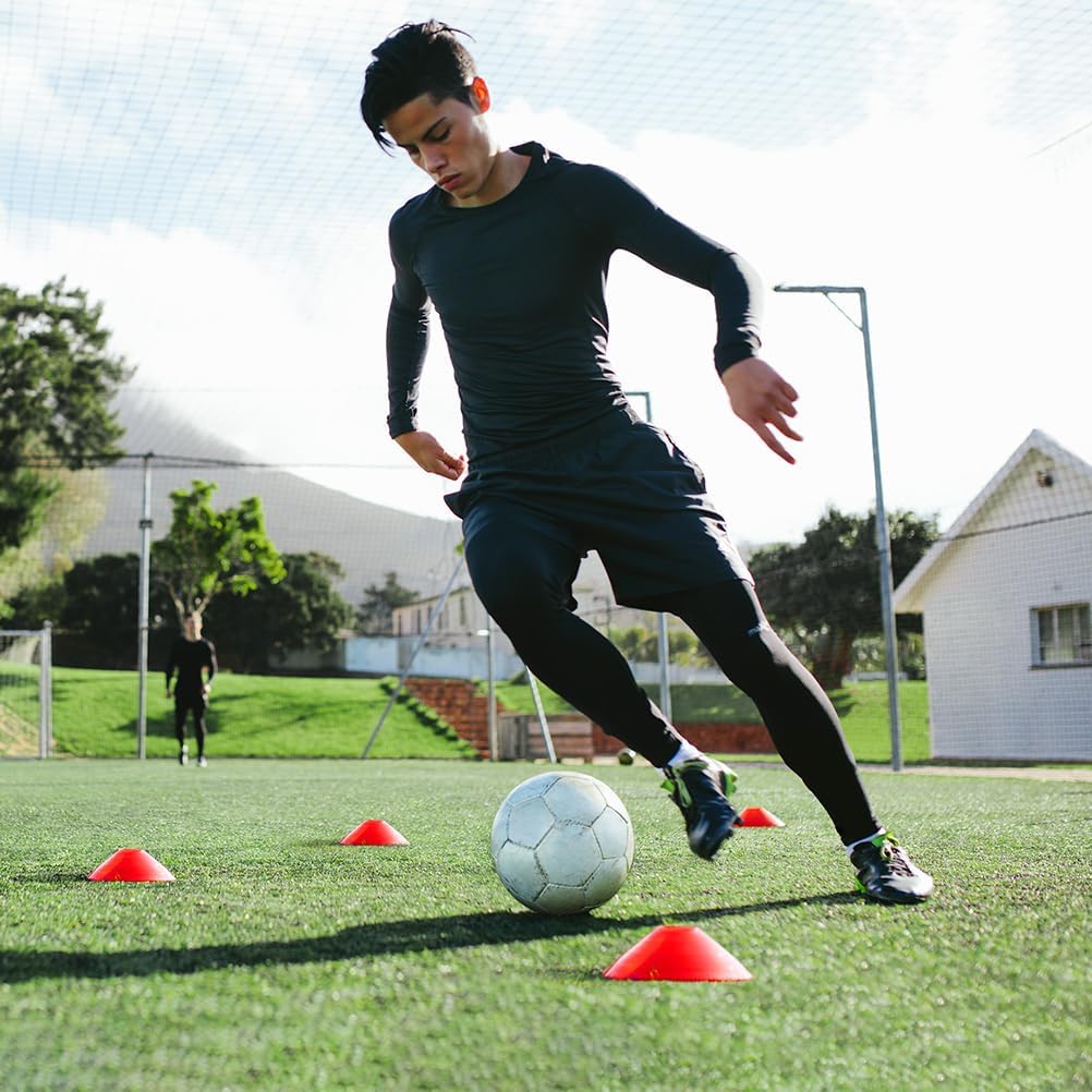 GHB Soccer Cones 25/50/100 Pack Disc Soccer Sport Cones Training Field Marker Agility Cones for Traffic, Basketball, Coaching, Practice Equipment Includes Cone Drills Guide