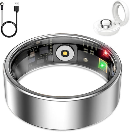 Smart Ring for Women Men, Sleep Tracker Ring, Waterproof Fitness Tracker Health Rings with Heart Rate Monitoring, Blood Oxygen, Stress Distance Calories Steps Tracking, No Subscription Fee(Silver, #8)