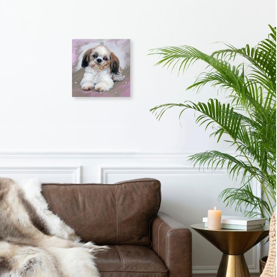 3dRose Wall Clock Silent - 15 inch - Shih Tzu Puppy - Dogs Shihtzu