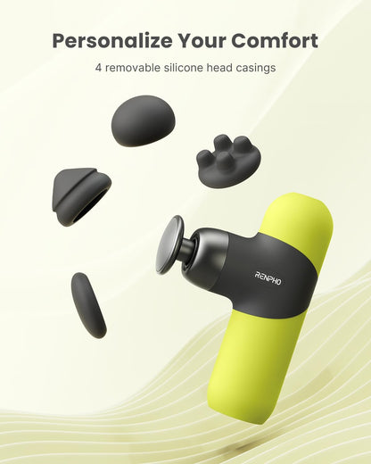 RENPHO Mini Thermal Massage Gun with Heat, Percussion Massager Gun Portable, Color Silicone Sleeves Travel Size with Carry Case, Neon Green