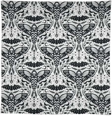 Boho Moth Tablecloth, Gothic Mysterious Halloween Black White Death Butterfly Bat Witch Print Table Cloth for Kitchen Dining Picnic Party Restaurant Decoration 60x110in