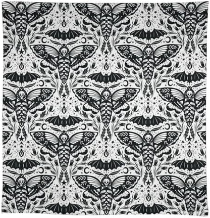Boho Moth Tablecloth, Gothic Mysterious Halloween Black White Death Butterfly Bat Witch Print Table Cloth for Kitchen Dining Picnic Party Restaurant Decoration 60x120in