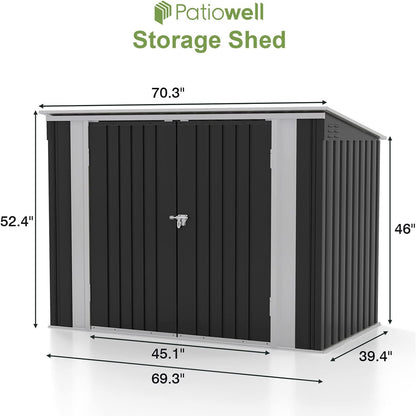 Patiowell 6 x 3 FT Horizontal Metal Shed, Outdoor Storage Shed with Double Lockable Doors and Easy Lift Hinges for Trash Cans, Garden Tools and Pool Accessories, Sloping Roof for Backyard Garden Lawn