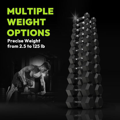 Hex Dumbbell 45-480 lb Set, Rubber Encased Exercise & Fitness Dumbbells for Home Gym, Hand Weights for Strength Training
