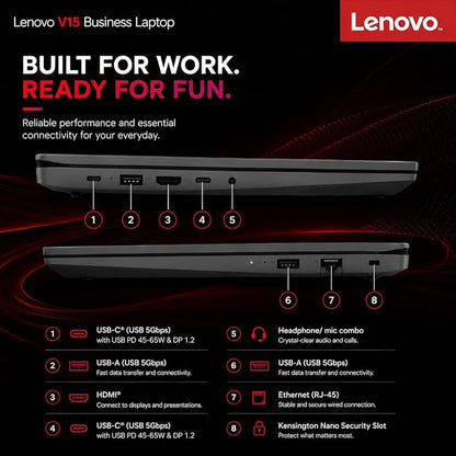 Lenovo V15 Business Laptop, Intel N150 Quad-Core Processor, 15.6" FHD Display, 16GB DDR5 RAM, 1TB NVMe SSD, Wi-Fi 6, Ethernet RJ-45, Dolby Audio, Windows 11 Pro, Business Black