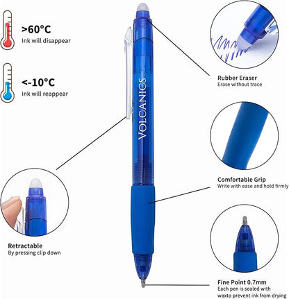 Volcanics Blue Erasable Gel Pens, 0.7mm Retractable, 24 Pack