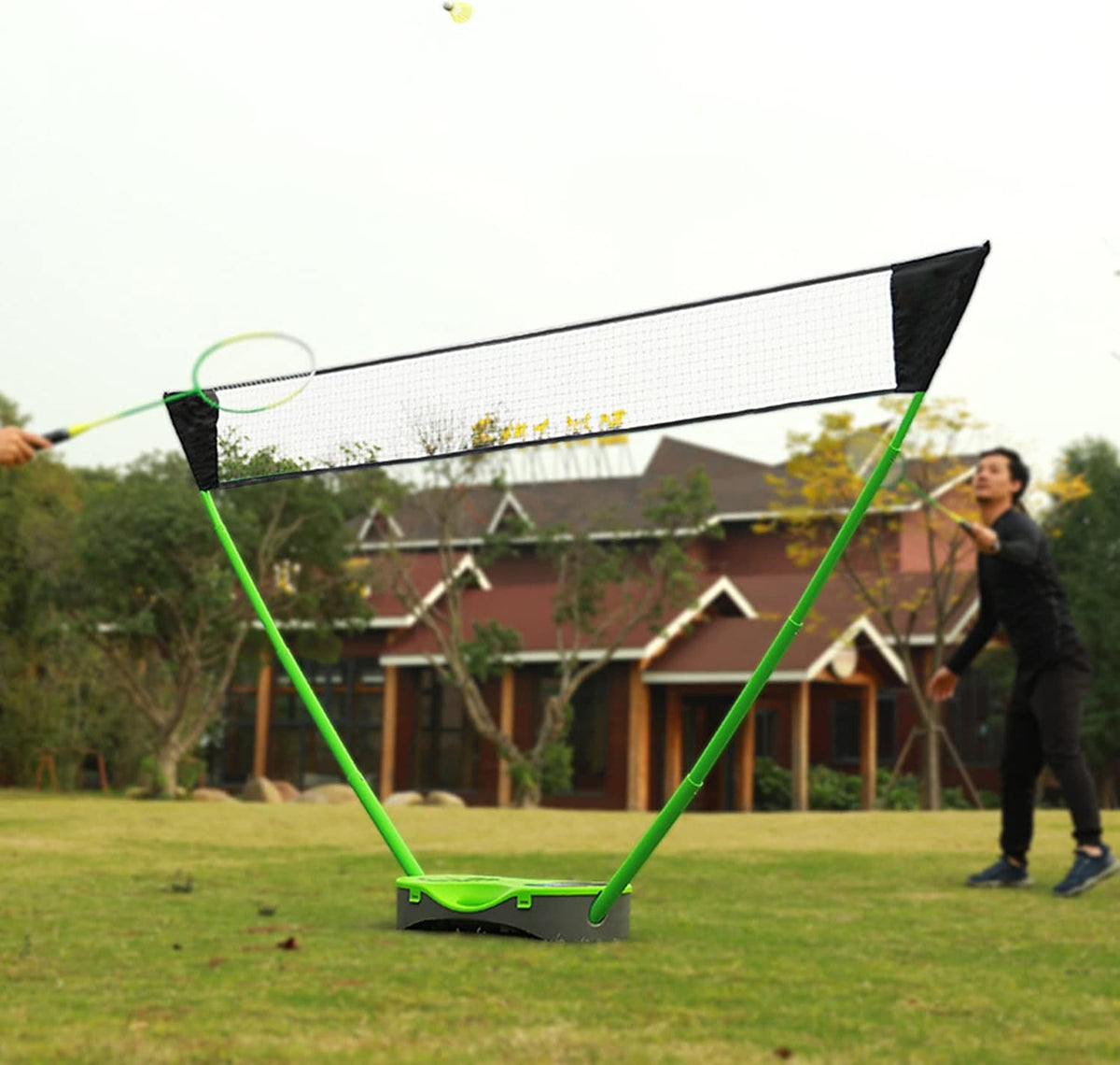 FBSPORT Badminton Set, Badminton Sets for Backyards, Portable Badminton Net Set with 2 Badminton Rackets 2 Shuttlecocks,10x5ft Net, Storage Base, Easy Setup for Backyard Combo Complete Badminton Set
