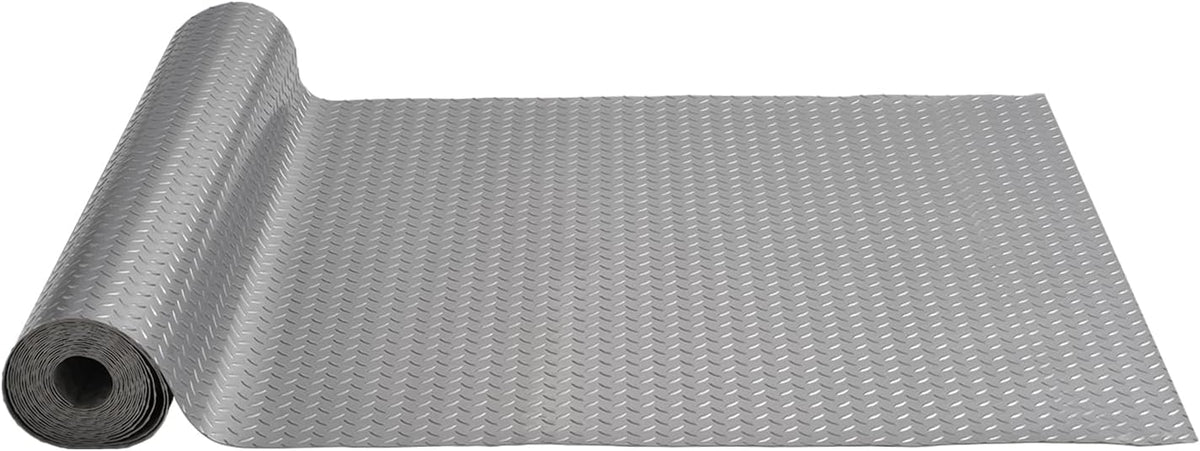VEVOR Floor Mat, 13 x 4.9 FT PVC Flooring Roll, Non-Slip Diamond Texture, 64.58 sq.ft Covering Space, Garage Mats for Under Cars, Gyms, Boats, Car Trailer, Silver