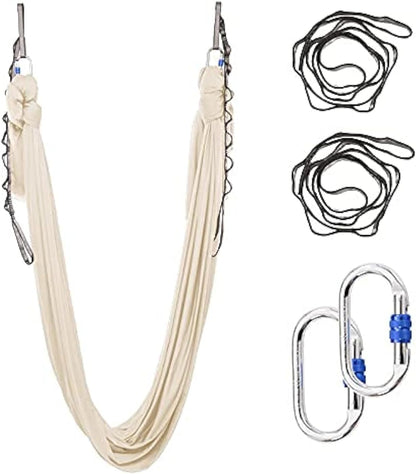 5.5 Yards Aerial Silks Yoga Swing Set - Aerial Yoga Hammock Kit Anti-Gravity Flying for Fitness, Low/Non Stretch Nylon Tricot Fabric Hardware Included for Dance