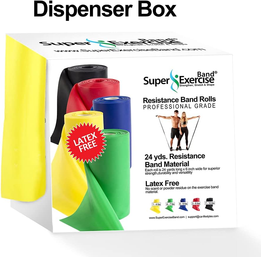 Resistance Band for Working Out - 8,16,24 Yard Resistance Bands Bulk Rolls - 10 Strengths in Light Medium and Heavy Exercise Bands - Latex Free Workout Bands Including iPhone App and e-Book
