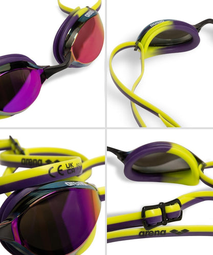 ARENA Unisex Python Racing Swim Goggles for Men and Women Anti-Fog No Leak Max Comfort Dual Strap, Mirror/Non-Mirror Lens