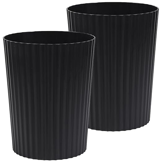JiatuA Small Trash Can Plastic Wastebasket Round Garbage Container Bin for Bathroom, Kitchen, Bedroom, Home Office, College Dorm, Black 2 Pack