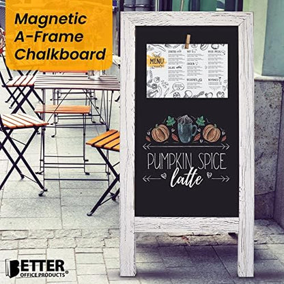 Better Office Products Magnetic A-Frame Chalkboard Sign, Extra Large 20" x 40", Standing Chalkboard Easel, with Chalk Marker + Chalk & Eraser, Sandwich Board Outdoor Sidewalk Sign,(Whitewash)