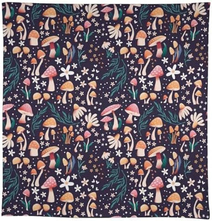 Retro Mushroom Tablecloth, Cartoon Forest Mushroom Florals Leaves Woodland Garden Table Cloth for Kitchen Dining Coffee Table Outdoor Party Decor 55x55in
