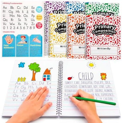Henoyso 6 Pack Primary Composition Notebook, 100 Pages,Rainbow Color