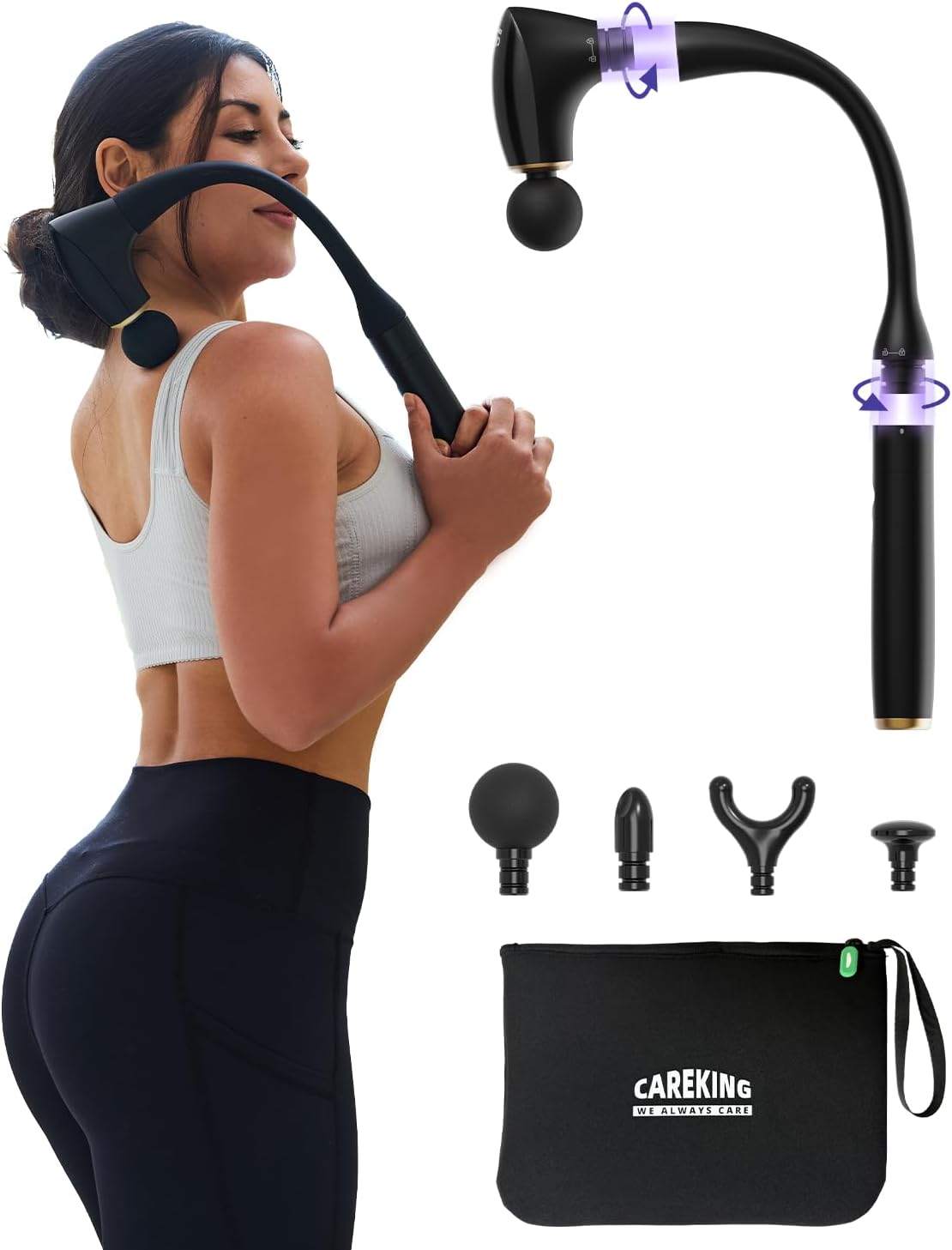 2-in-1 Detachable Percussion Massage Gun with Extension Handle, Back Massager for Pain Relief Deep Tissue Muscle Massager for Arm Shoulder Lower Back Thigh Waist, Gifts for Women, FSA-HSA Eligible