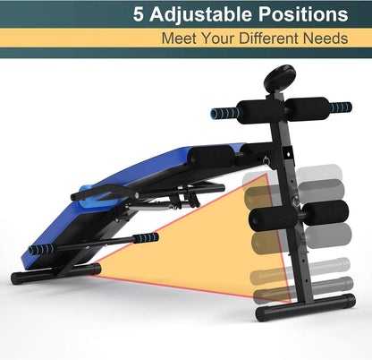 Goplus 6 in 1 Adjustable Sit Up Bench, Foldable Utility Weight Bench w/LCD Monitor, Flat/Incline/Decline Exercise Multi-Purpose Bench for Home, Gym and Office