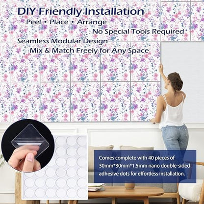 PINWELIFE® Acoustic Art Tiles – 8-Pack 12"x16" Sound Absorbing Panels, Seamless Wallpaper-Style Decorative Acoustic Wall Art, Echo Reduction for Home Studio/Office, Nano Tape Included