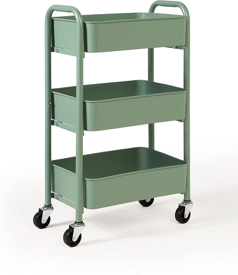 SunnyPoint 3-Tier Delicate Compact Rolling Metal Storage Organizer - Mobile Utility Cart Kitchen/Under Desk Cart with Caster Wheels - Turq (15.35" X 10.24" X 26.8"H)