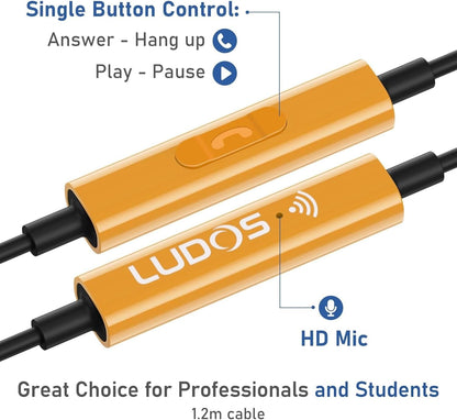 LUDOS Clamor USB C Headphones for iPhone 16 15 Pro Max Plus iPad Pro, 5 Years Warranty, USB-C Earbuds for Samsung Galaxy S24 S23 Ultra S22 S21 FE S20 A55 A54 A53, USB Type C Earphones - Gold
