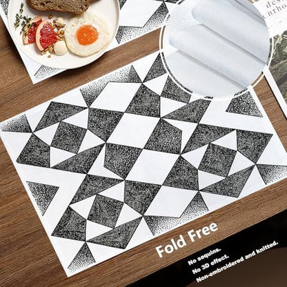 Batmerry Houndstooth Black White Linen Placemats Set of 6, Plaid Abstract Fashion Geometric Washable Table Mats for Kitchen Table Thickened Heat Insulation Dining Set Indoor Outdoor 12X18 in