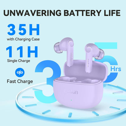 EarFun Air Life Wireless Earbuds, 12mm Driver with Deep Bass, Bluetooth 5.4 in-Ear Earbuds, 4 Mics AI ENC Call, 35H Playtime, 30 Preset EQs Via App, Comfortable Fit, Fast Charging, IPX5, Violet