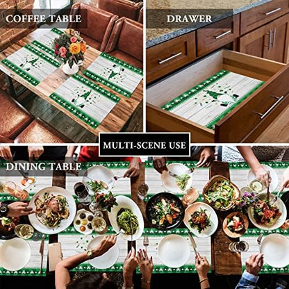 St. Patrick's Day Gnomes Clover Placemats Set of 4,Irish Green Buffalo Check Plaid Clover Cotton Linen Heat Resistant Table Mats Washable Spring Holidays Decorations For Kitchen Dining Table