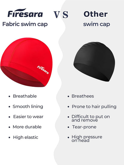 Firesara Fabric Swim Cap, High Elasticity Swimming Cap Keeps Hair Clean Breathable Fit Both Long Hair Short Hair, Swim Caps Woman Girls Men Kids One Size Hat