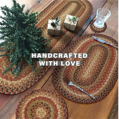 Homespice Gingerbread Braided Table Runner for Country Decor, Oval 11x36
