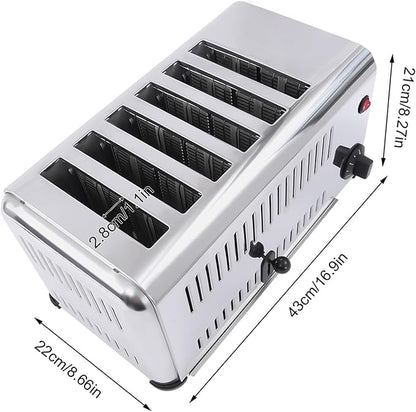 Commercial 6 Slice Toaster, 1680W 110V Commercial Bread Baking Machine with 2 Modes & Timer Function, Stainless Steel Electric Toast Sandwiches Making Tool for Home Kitchen Restaurant Bakery